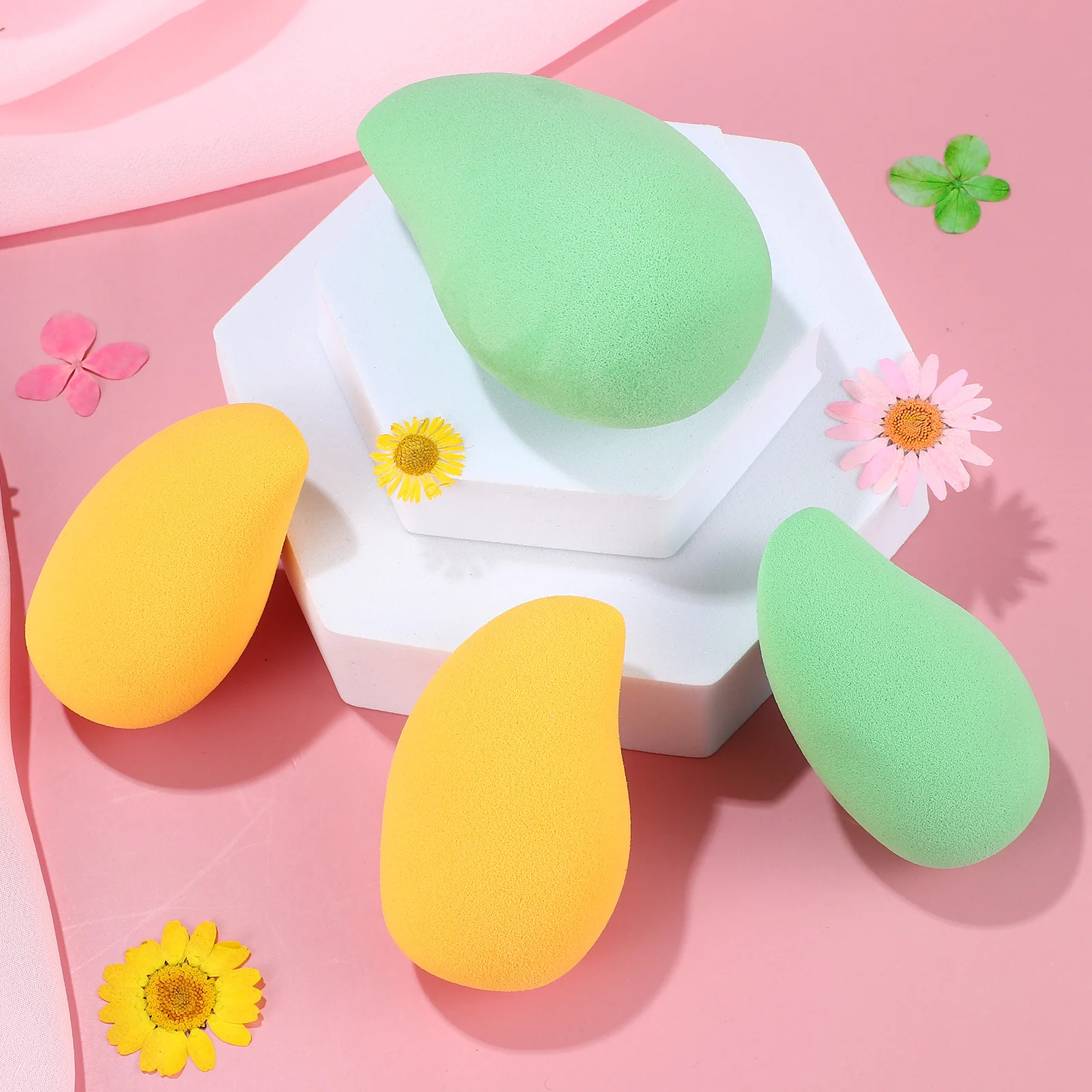 4 قطع من إسفنجات المكياج على شكل مانجو للنساء، أدوات مكياج الوجه ومستلزمات مستحضرات التجميل