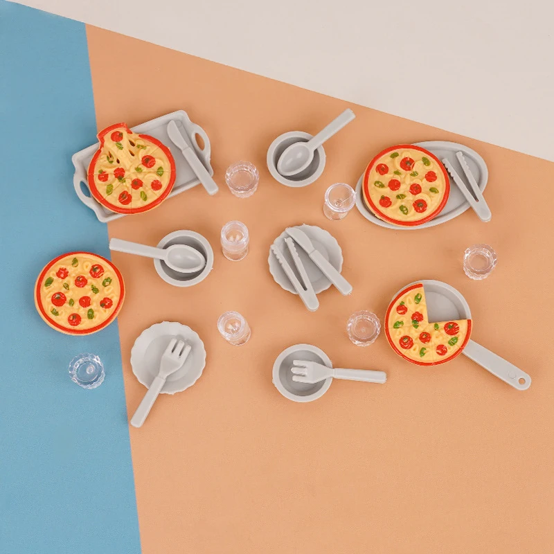 1 Juego de Mini taza de Pizza para barbacoa, Kit de mesa, silla, casa de muñecas, modelo de cocina, accesorios DIY, juguete para juego de imitación para niños