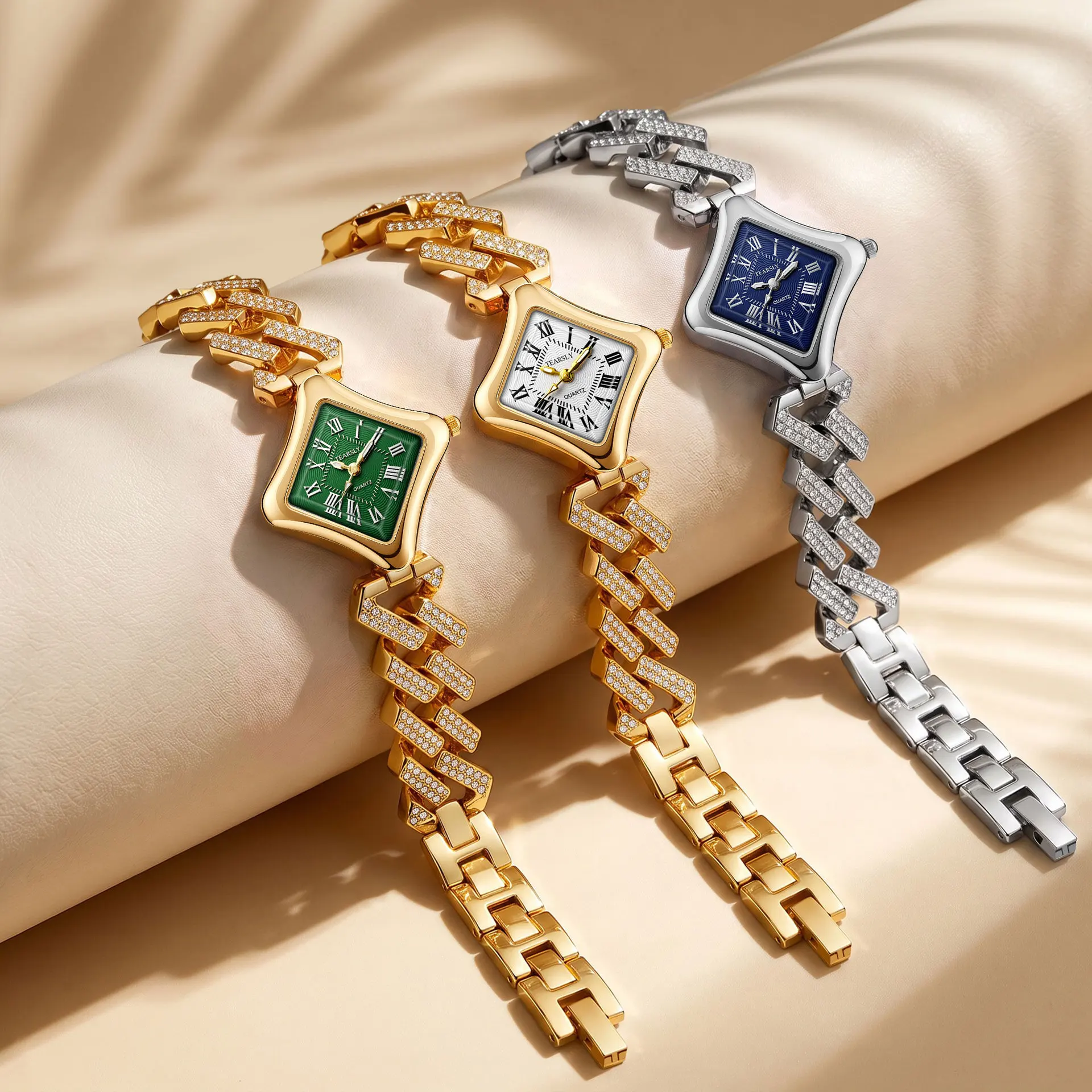 Diamond Studded Cuban Chain Quartz Watch for Women Fashionable Retro Accessory Hour Clock Jewelry Timepiece