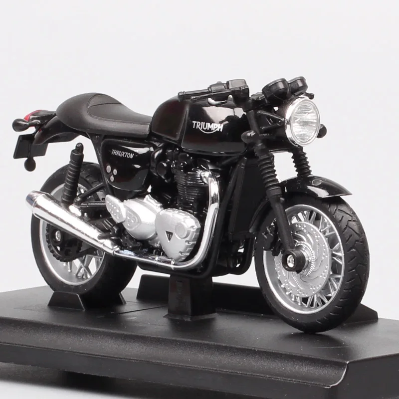 Welly 1/18 escala Triumph Thruxton 1200 Retro Cafe Racer Bike Motocicleta Diecasts Toy Modelo Moto Crianças Lembrança Colecionável Crianças