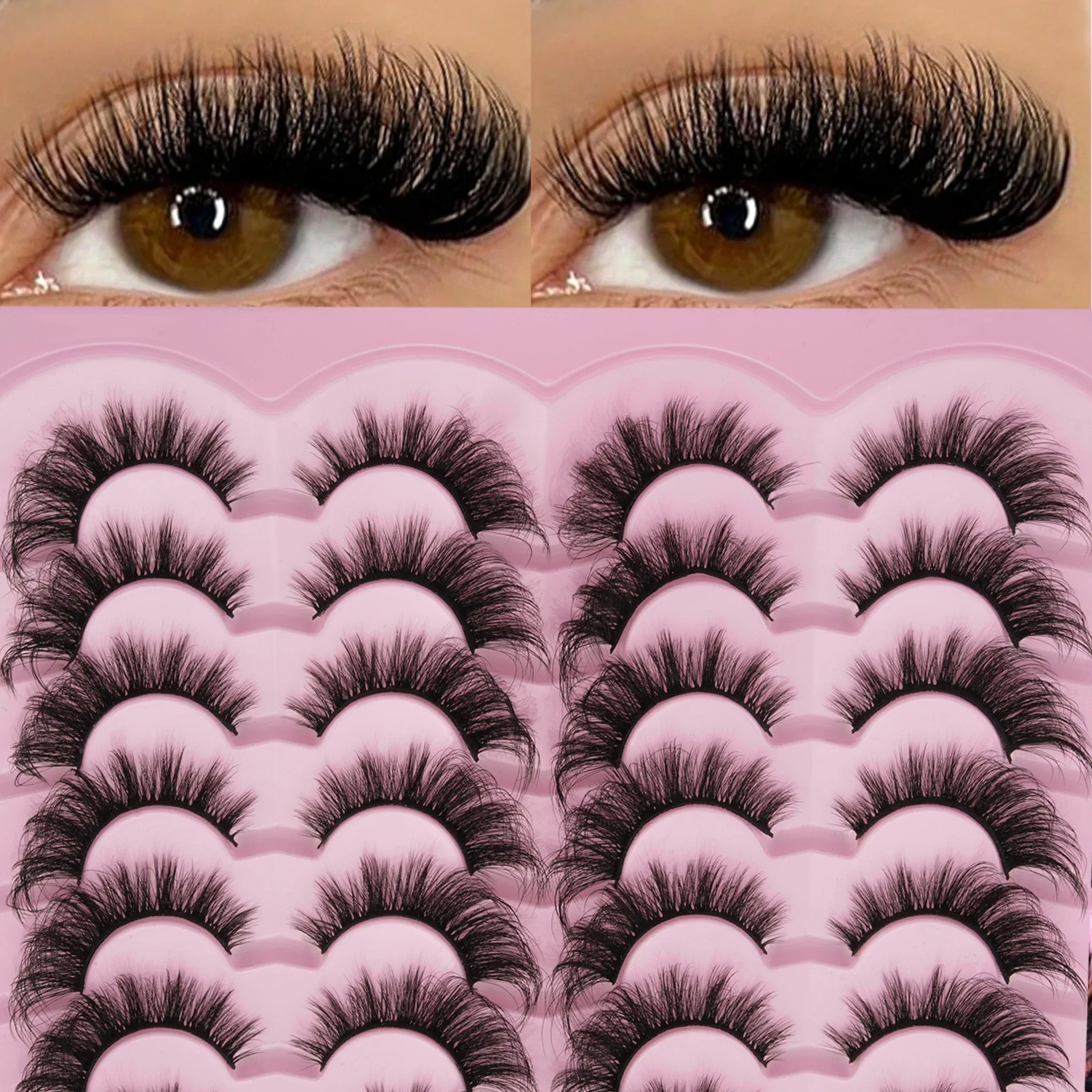 14 Pairs 5D Faux Mink Eyelashes Fluffy Dramatic Volume Wispy Cat Eye Full Strip Reusable False Eyelashes for Makeup
