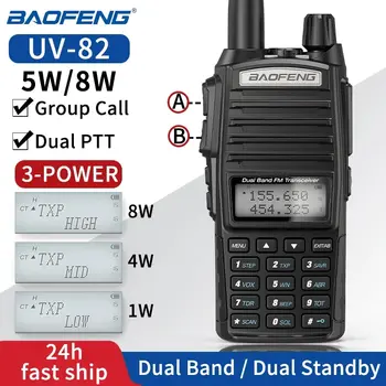 Baofeng UV 82 Walkie Talkie gerçek 5W 8W Ham radyo Comunicador çift PTT uzun menzilli 2 yönlü taşınabilir FM amatör radyo istasyonu