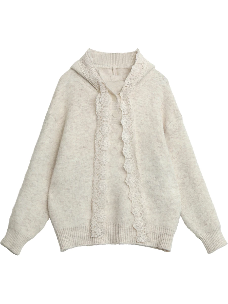 CHIC VEN Fashion Women Sweaters Loose Casual New Hooded Lace Up Design Jumpers Warm Female Top Autumn Winter 2025 Woman Clothes