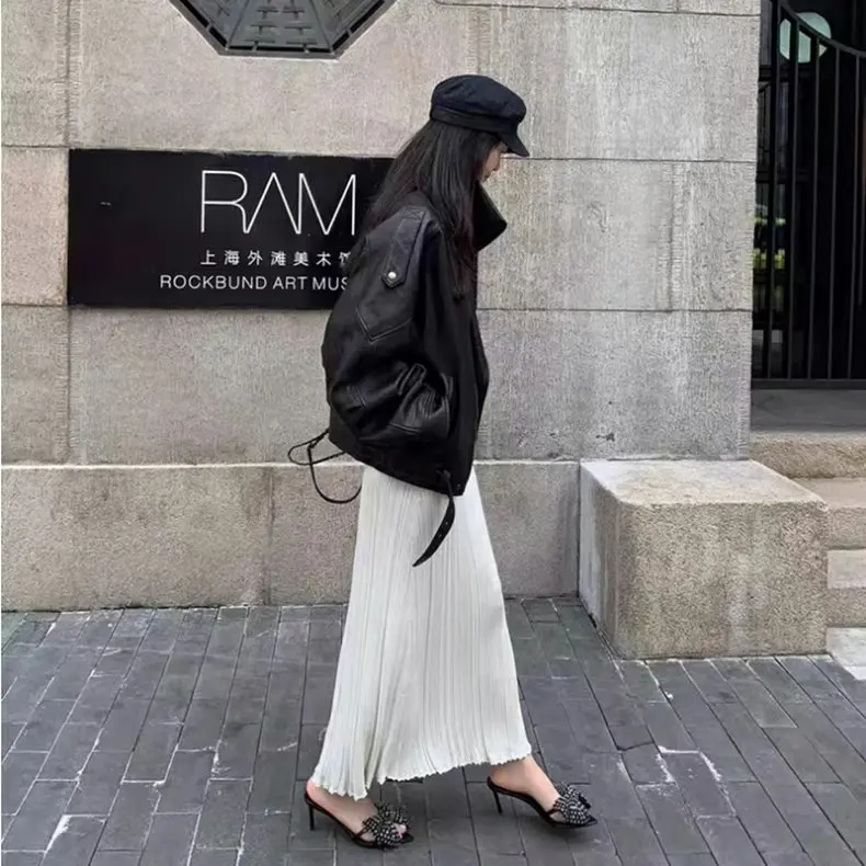 Spring Autumn Oversized Pu Leather Jacket Women Long Sleeve Zip Up Luxury Designer Retro Clothing Chic Street Locomotive Outwear