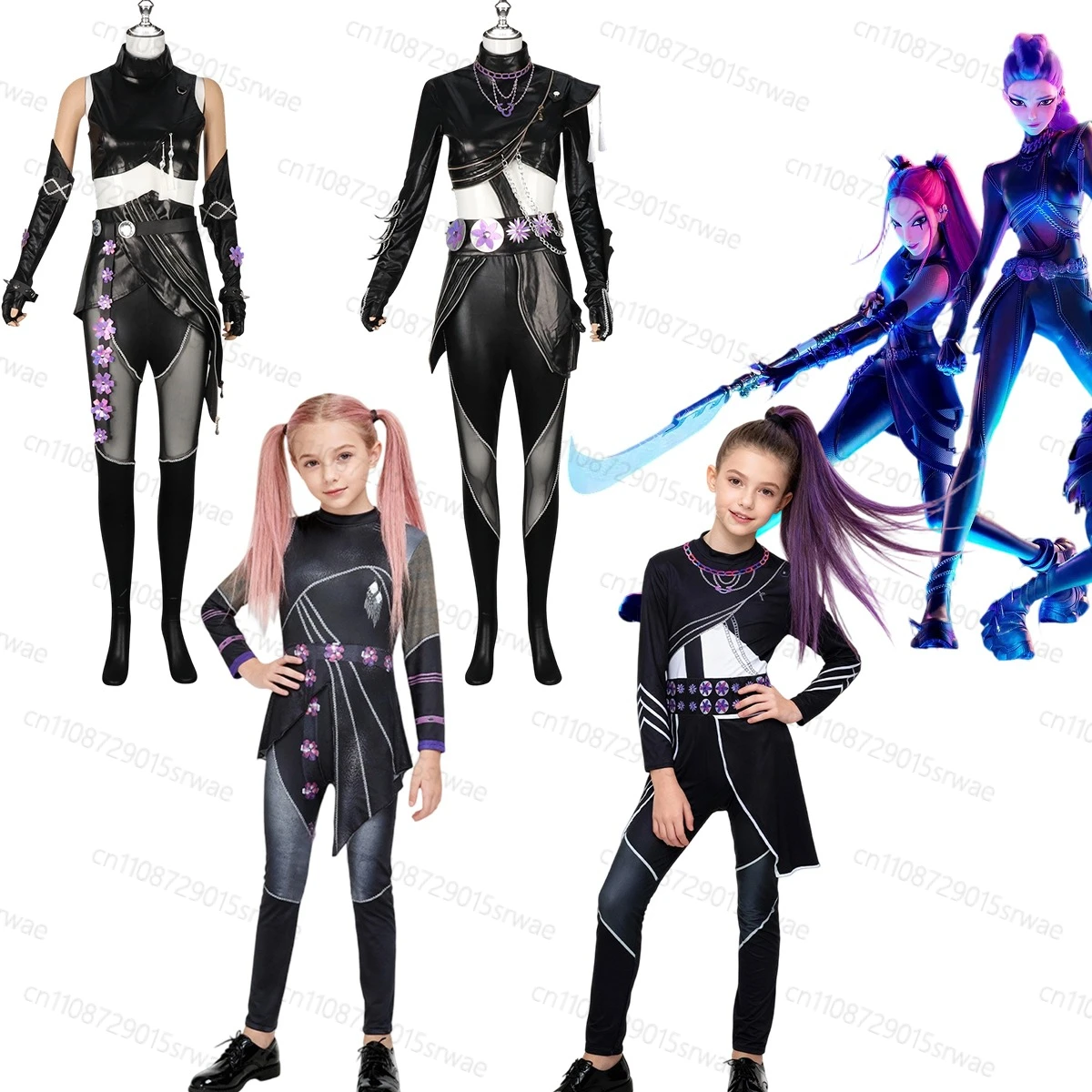 

Kpop Demons Hunters Mira Rumi Cosplay Costume Group Idol Roleplay Children Adults Pants Belt Gloves Black Leather Bodysuit