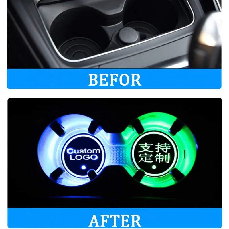 1/2pcs Customizable Patterns LED Car Cup Holder Light With Multiple Color Changes Rechargeable waterproof and anti slip coaster