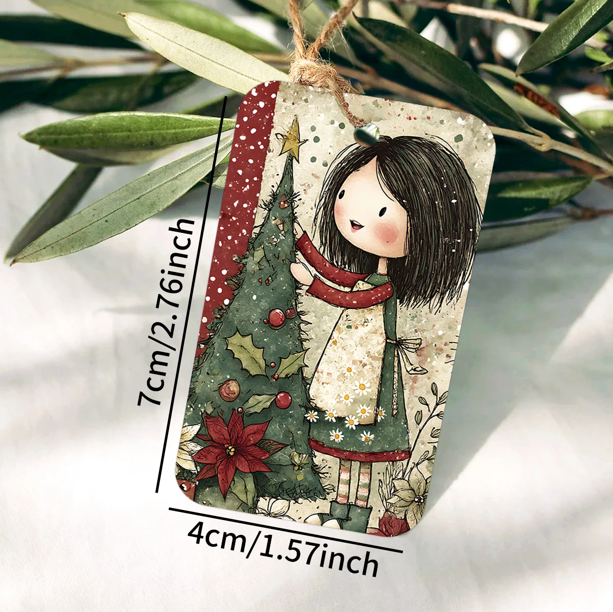 50 Stück Vintage Niedliche Weihnachtsgeschenkkarten mit Juteschnur, DIY Weihnachtsbaum-Anhänger, Etiketten für Zuhause, Büro, Zimmer, Party-Dekoration – Detail 2
