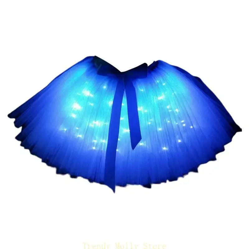 N5KB Femmes adultes LED Ballet Dance en couches jupe en tulle tulle avec ruban en satin Bow à main Costume fête fête