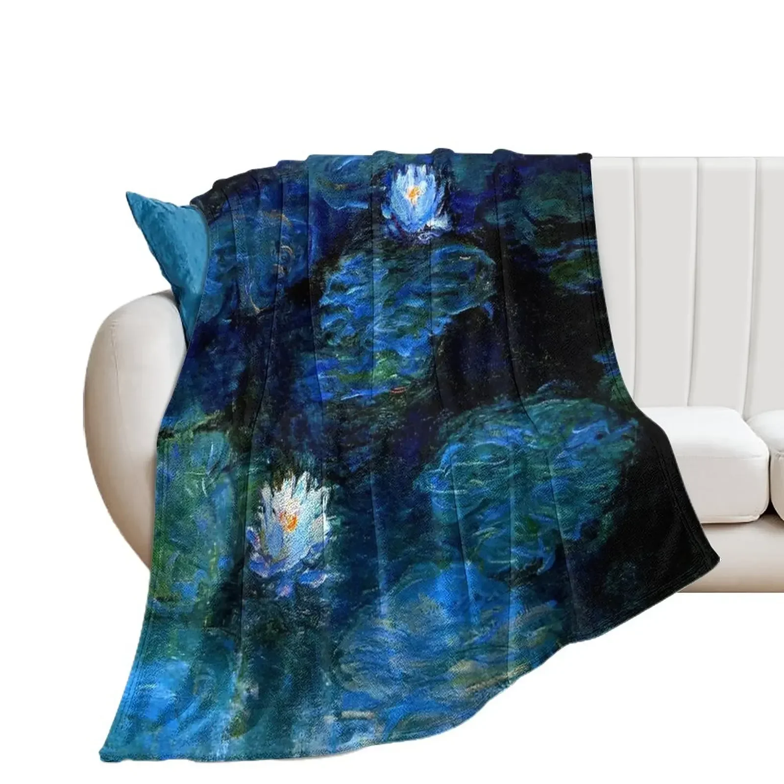 Water Lilies Monet deep blue Throw Blanket Large sofa bed Decorative Sofas Furrys Blankets