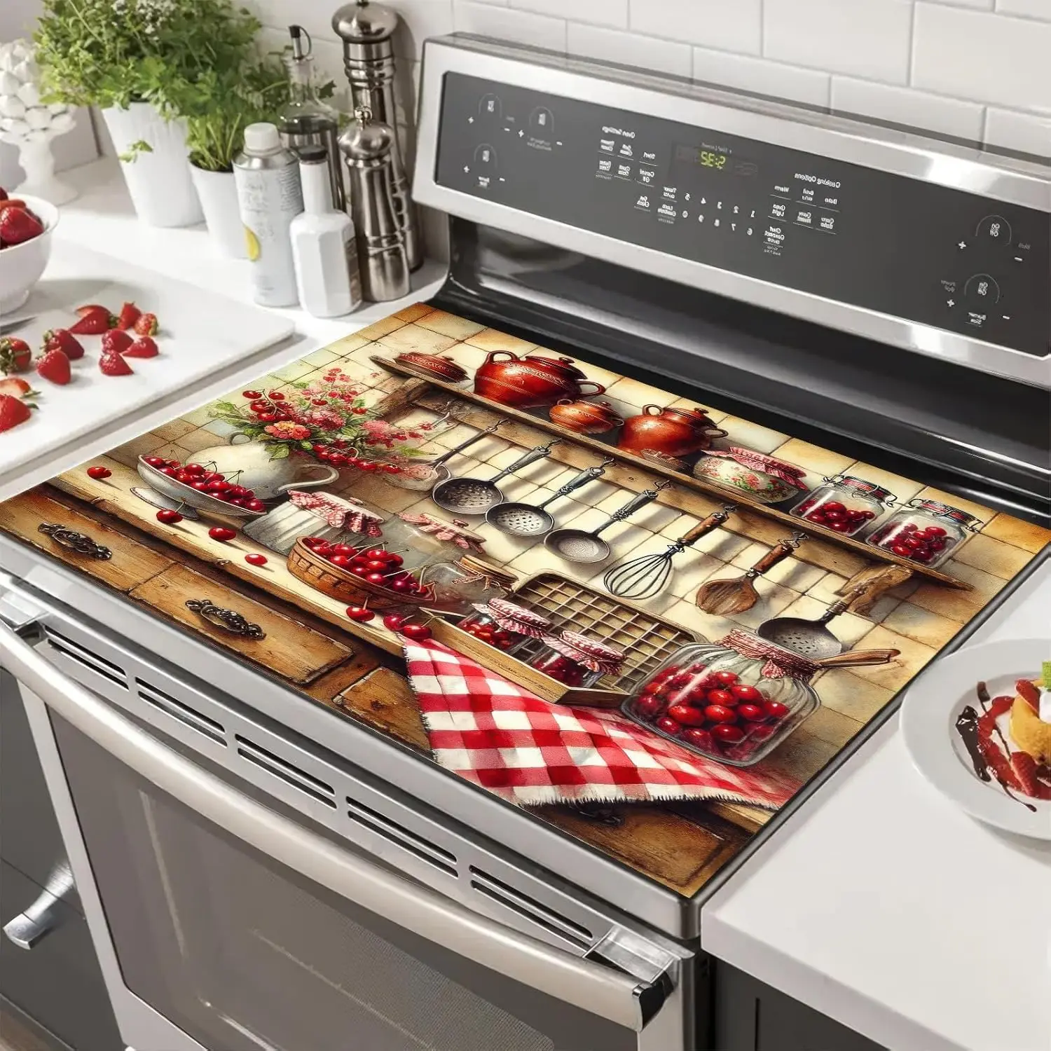 

Vintage Cherry Diatomite Stove Cover – Heat-Resistant Mat for Electric Cooktops & Farmhouse Kitchen Decor