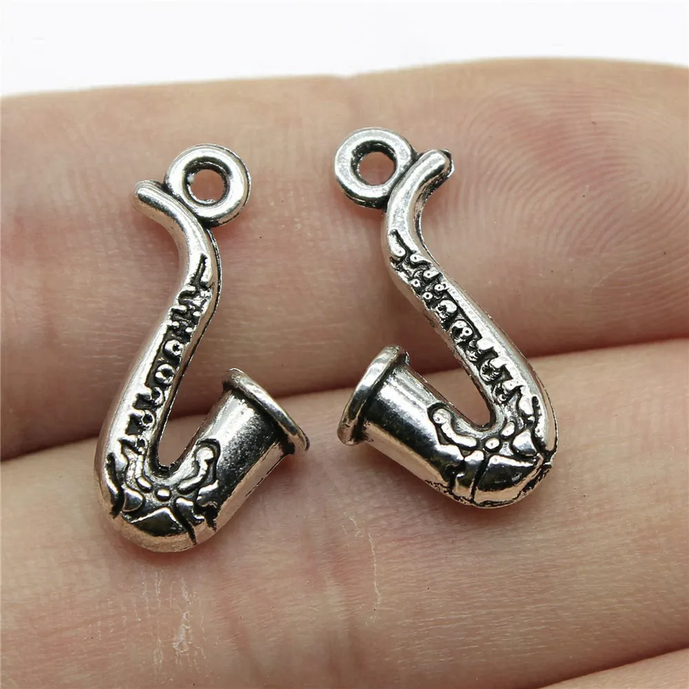 10pcs/lot 22x11mm Saxophone Charms For Jewelry Making Antique Silver Color 0.87x0.43inch