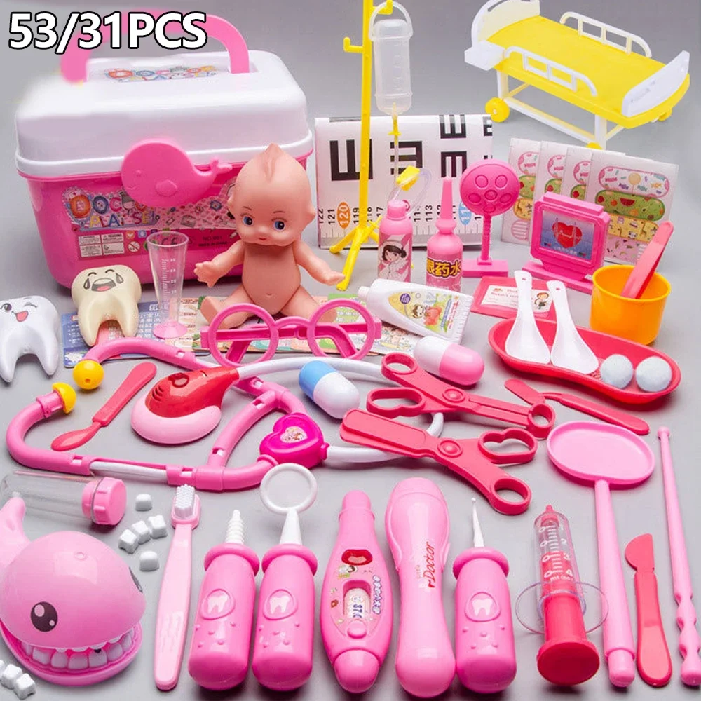 Doctor Toys for Kids 53/31PCS Doctor Pretend Play Set Children Medical Dentist Tools Stethoscope Educational Toy Boy Girl Gift