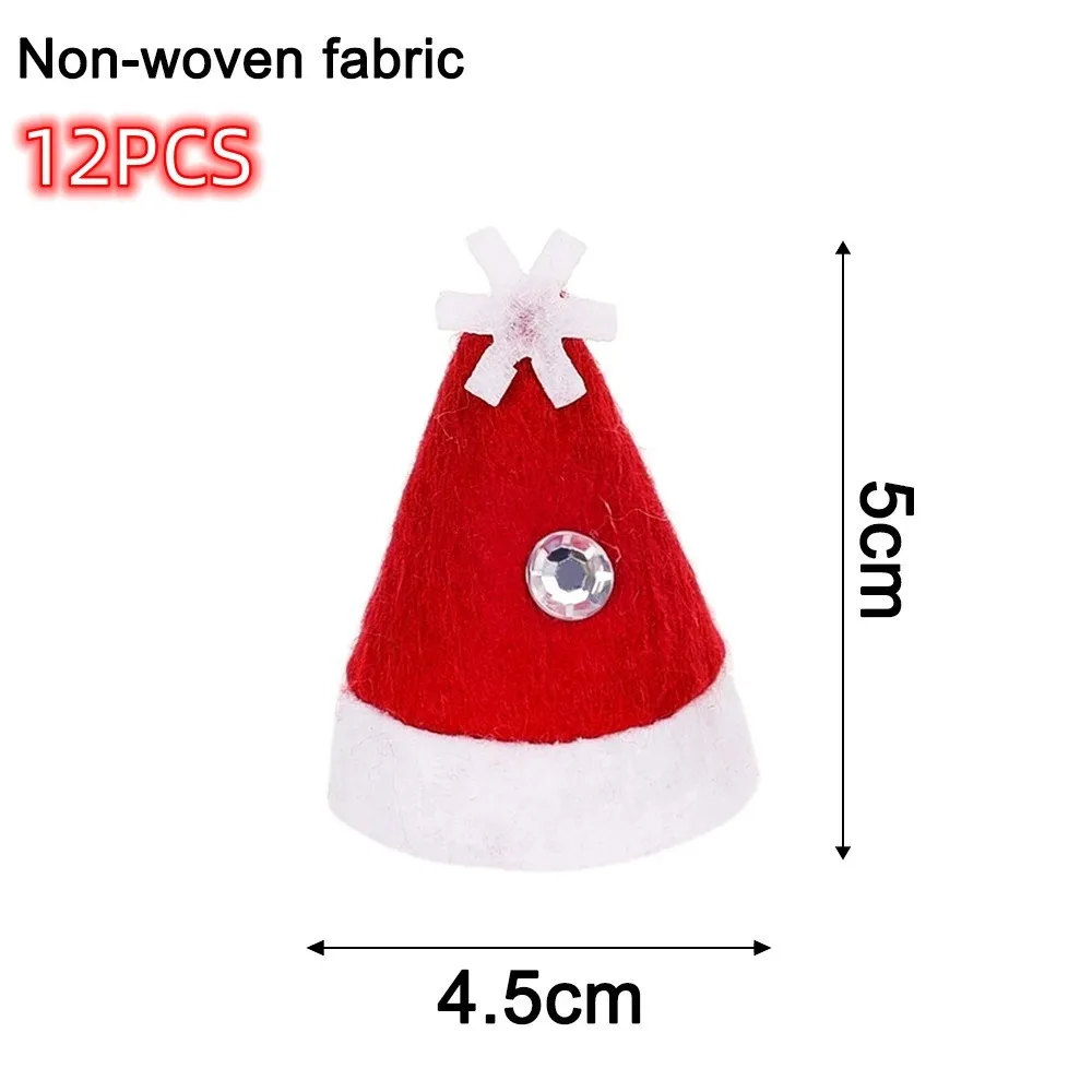 

12pcs New Lollipop Hat Mini Christmas Hat Gift Bottle Ornament Wine Bottle Hat DIY Elf Craft Supplies Cup Bottles Cover Party