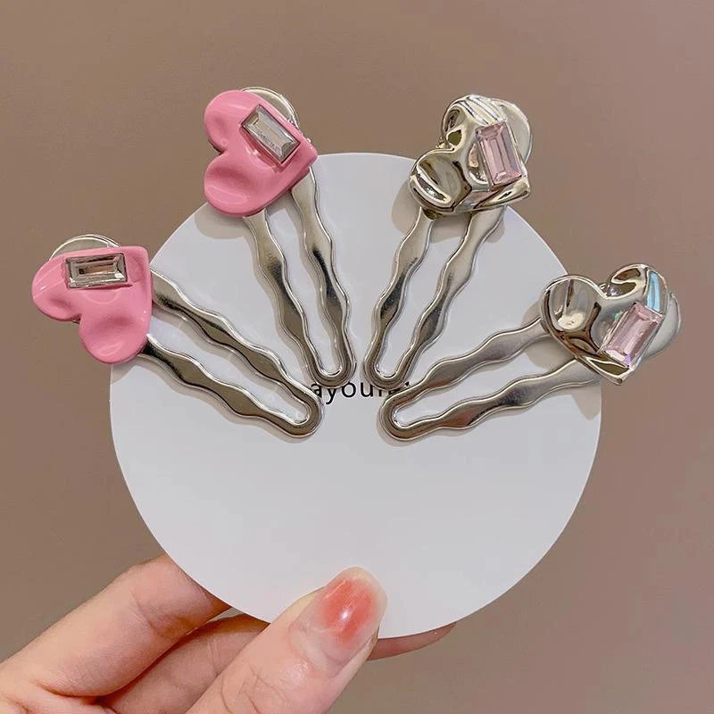 

2 Pieces Of High-grade Metal Sweet Girl Pink Love Hair Clip Fashion Sweet Girl Wind Duck Side Card Fringe Clip Side