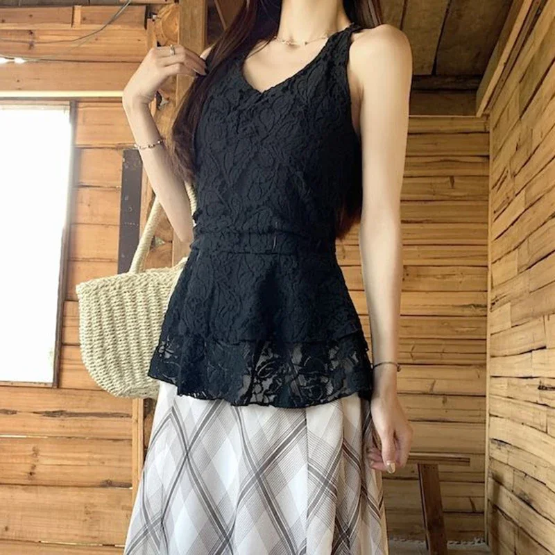 

Новинка 2023 года, летняя майка, женская корейская мода Y2K, эстетичный тонкий женский жилет без рукавов в стиле Харадзюку, элегантные повседневные черные майки