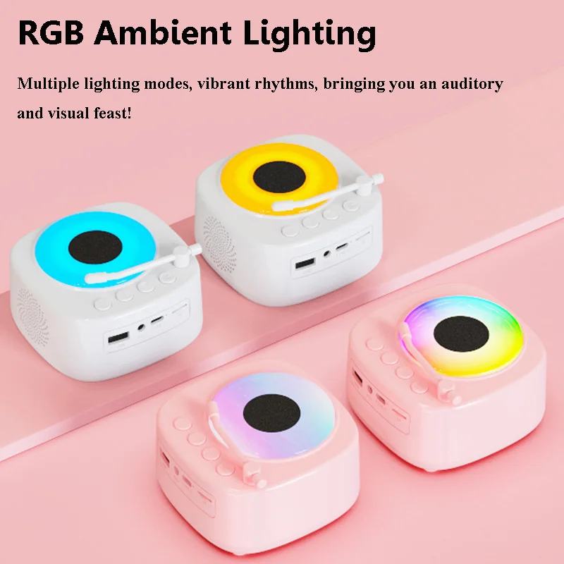 Bluetooth-динамик с RGB-подсветкой, винтажный проигрыватель, Hi-Fi звук, музыкальная коробка, рекордер, TF USB AUX, аудиоотверждение, мини-ретро, виниловый плеер