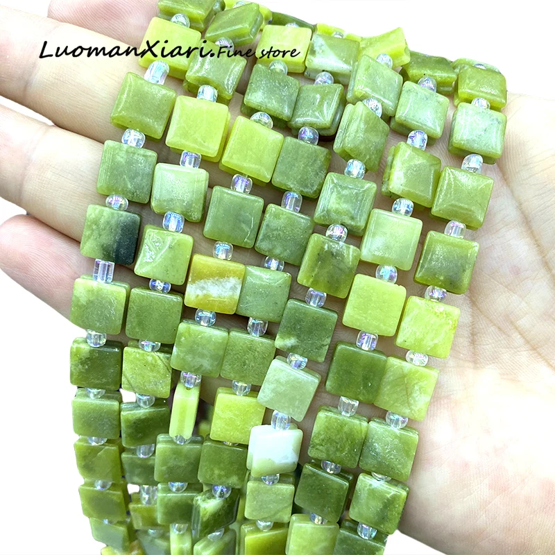 10mm flacher Würfel Naturstein chinesische grüne Jade lose Abstand halter Perlen für Schmuck machen DIY Ohrringe Armband Charms Zubehör