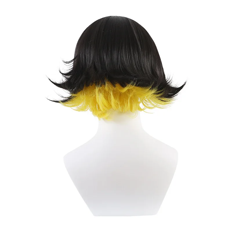 Anime Blue Lock Bachira Meguru Cosplay Wig Black Yellow Hair Bowl Cut Team Z No.8 Football Player Bob Halloween Accessory Men