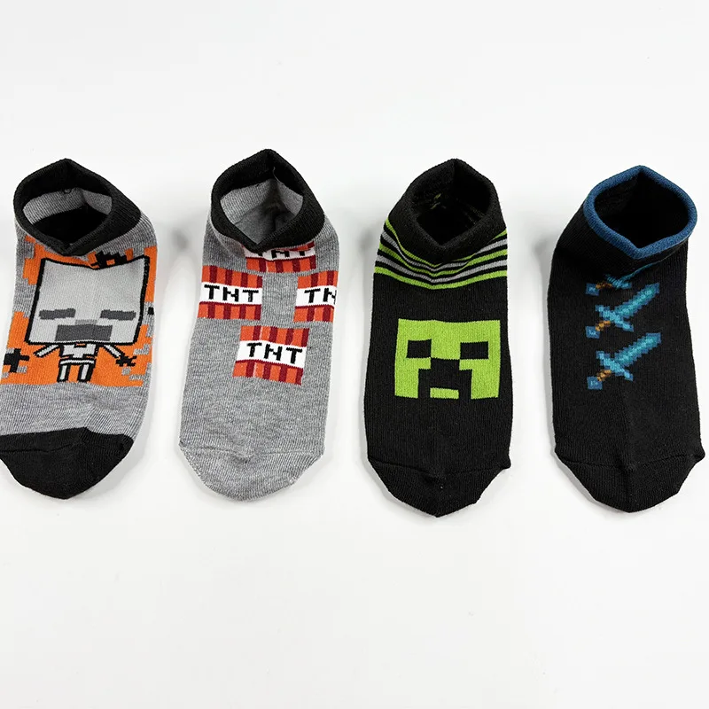 2025 My World Socks Minecraft Creeper TNT Personality Letter Short Socks Trendy Striped Knitted Green Socks for Girls Boys