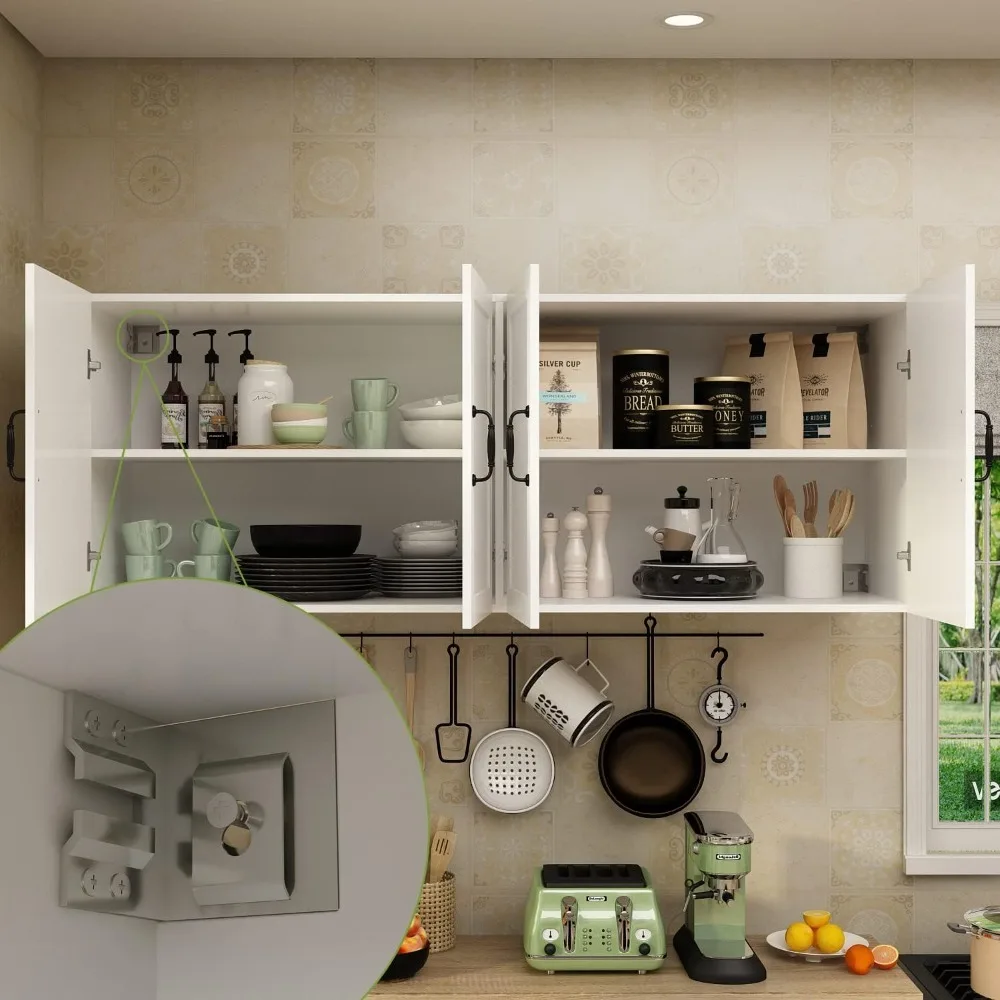 Kitchen cabinet with wall-mounted storage side panels, freestanding wall storage cabinet with shelves, 8 doors and 2 drawers