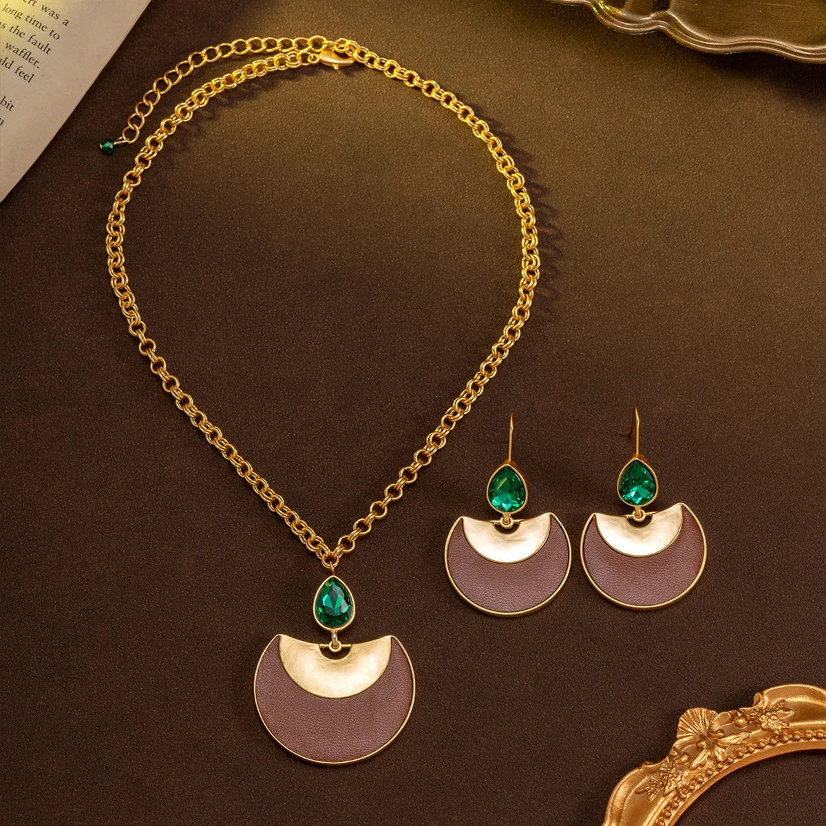 vintage green rhinestone leather earrings simple personalized ear studs droplets earrings for women