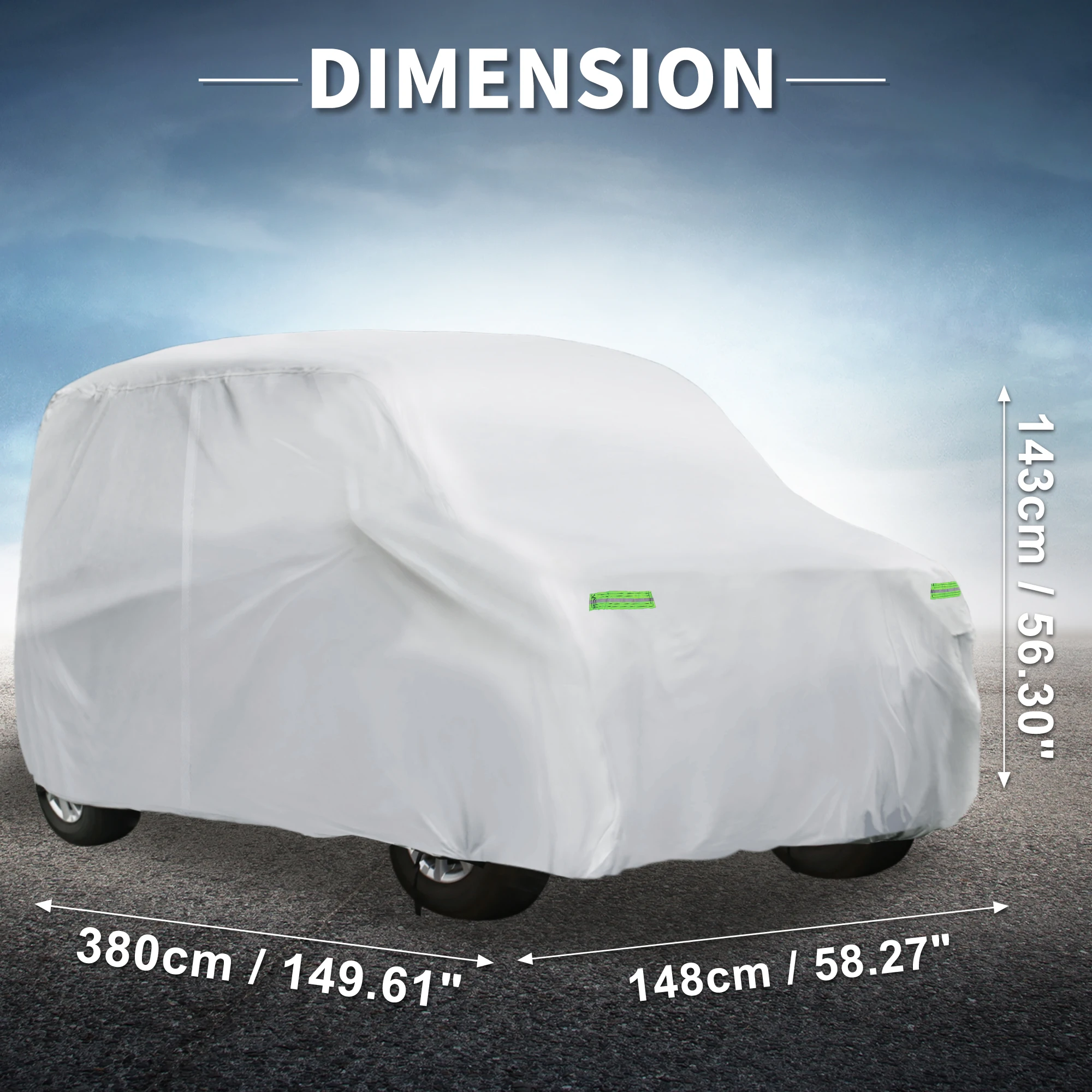 X Autohaux 380x148x143cm Waterproof Car Cover Aluminum Film Car Outdoor Full Car Cover with Windproof Buckle Silver Tone