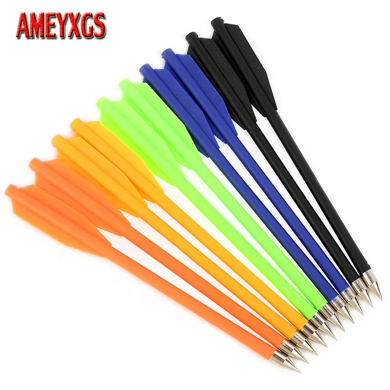 

12pcs Crossbow Arrow Shaft Solid Plastic PP 2inch Vanes Iron Arrowhead Arrow Tips Crossbow Bolts Bow Archery Hunting Shooting