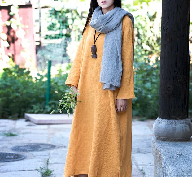 

2026 Spring Autumer Women Long Sleeve Cotton Linen Dress Loose Casual Dress For Women Plus Size Dress Vestidos