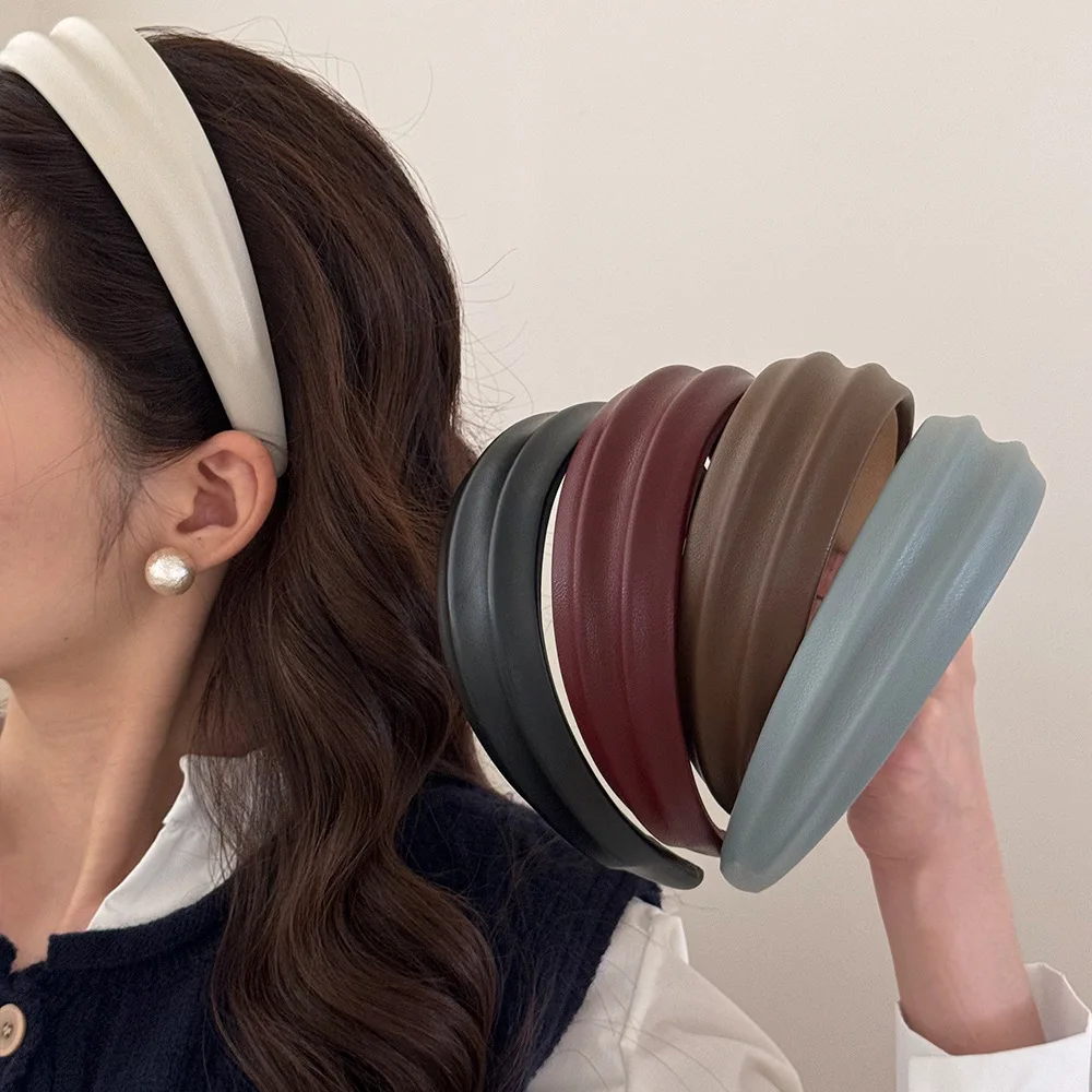 Leather headband hair accessories for women girl korean adults kpop new Gift popular makeup Hoop 2025 vintage Headdress fashion