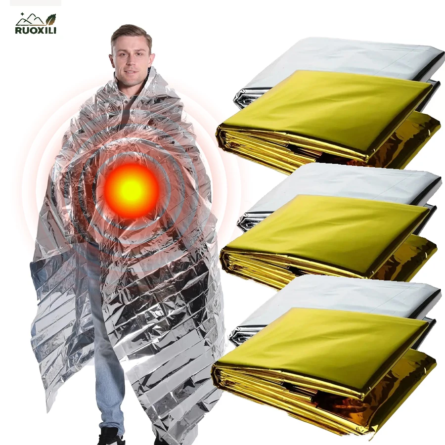 

Emergency Blankets Mylar Thermal Blanket - High-Visibility Silvery/Golden Dual-Tone,Portable & Compact Heavy Duty Camping Gear