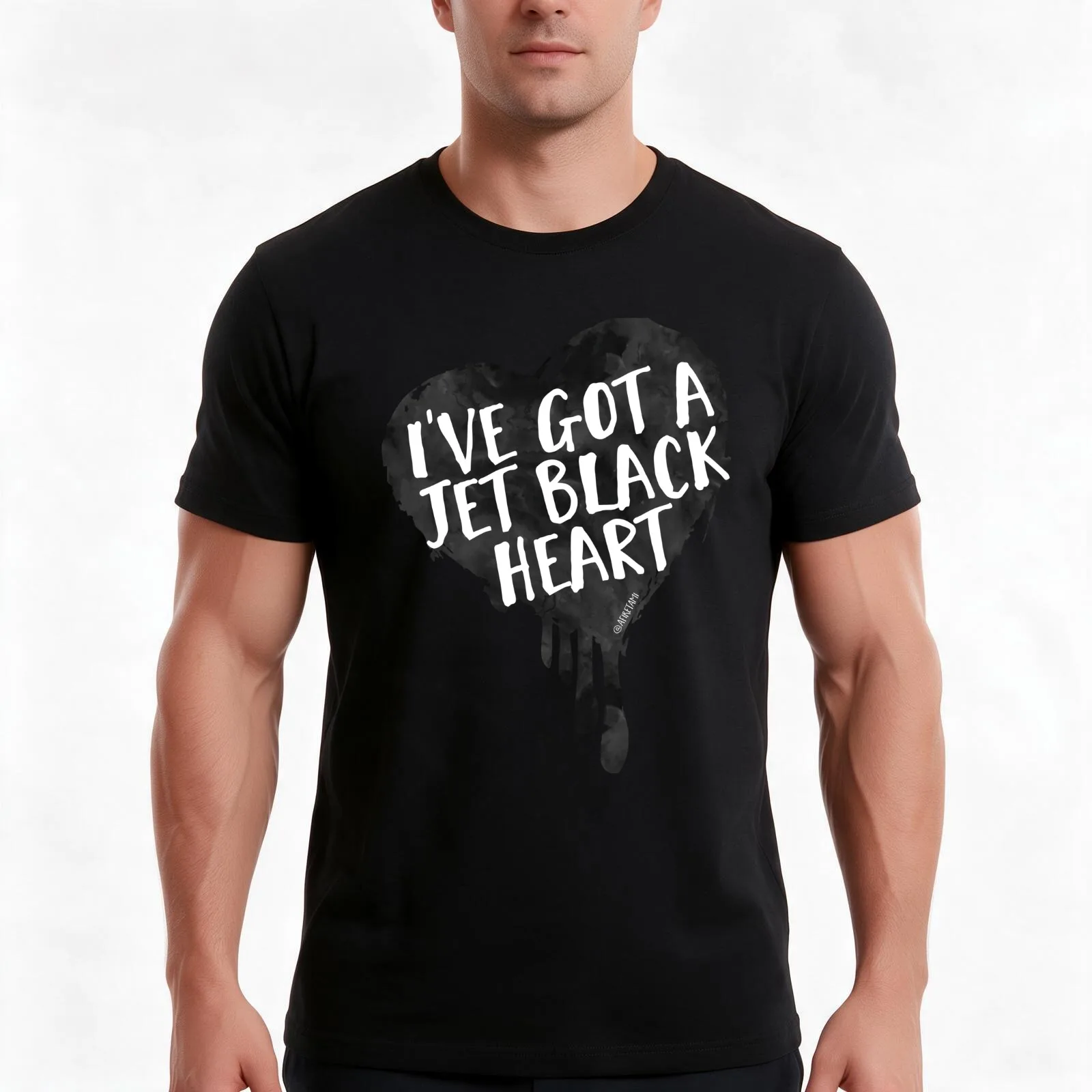 Jet Black Heart T-Shirt, Summer Casual Cotton Tee, Oversized Streetwear Tops, Vintage Graphic Print, Loose Fit Short Sleeve