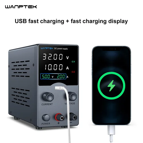 Wanptek 30V 5A 10A DC fuente de alimentación pantalla USB ajustable fuentes de alimentación de laboratorio regulador de voltaje 60V 5A 120V 3A anodización de Metal