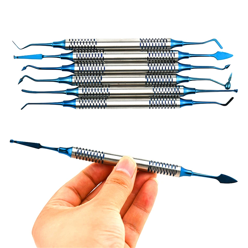 6PCS Dentistry Composite Resin Filling Tool Set Spatula Titanium Plated  Head Thick Handle Dental Filler Instrument Material