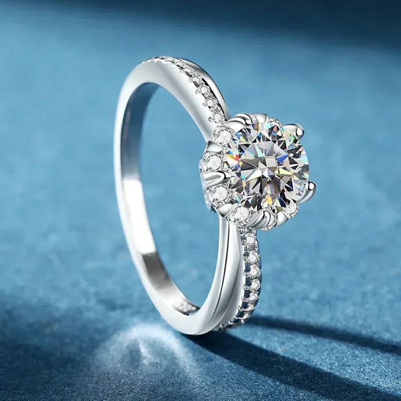 

D Color 1 CT Moissanite Original Certified ring, Designer Jewelry Wedding Engagement Rings 18K White Gold Good Quality for Women