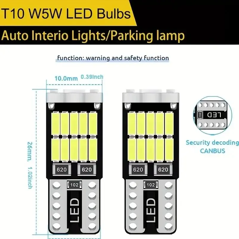 10PCS W5W T10 LED Bulbs Canbus 26SMD 12V 194 168 Car Interior Dome Reading License Plate Parking Lights Auto Signal Lamp