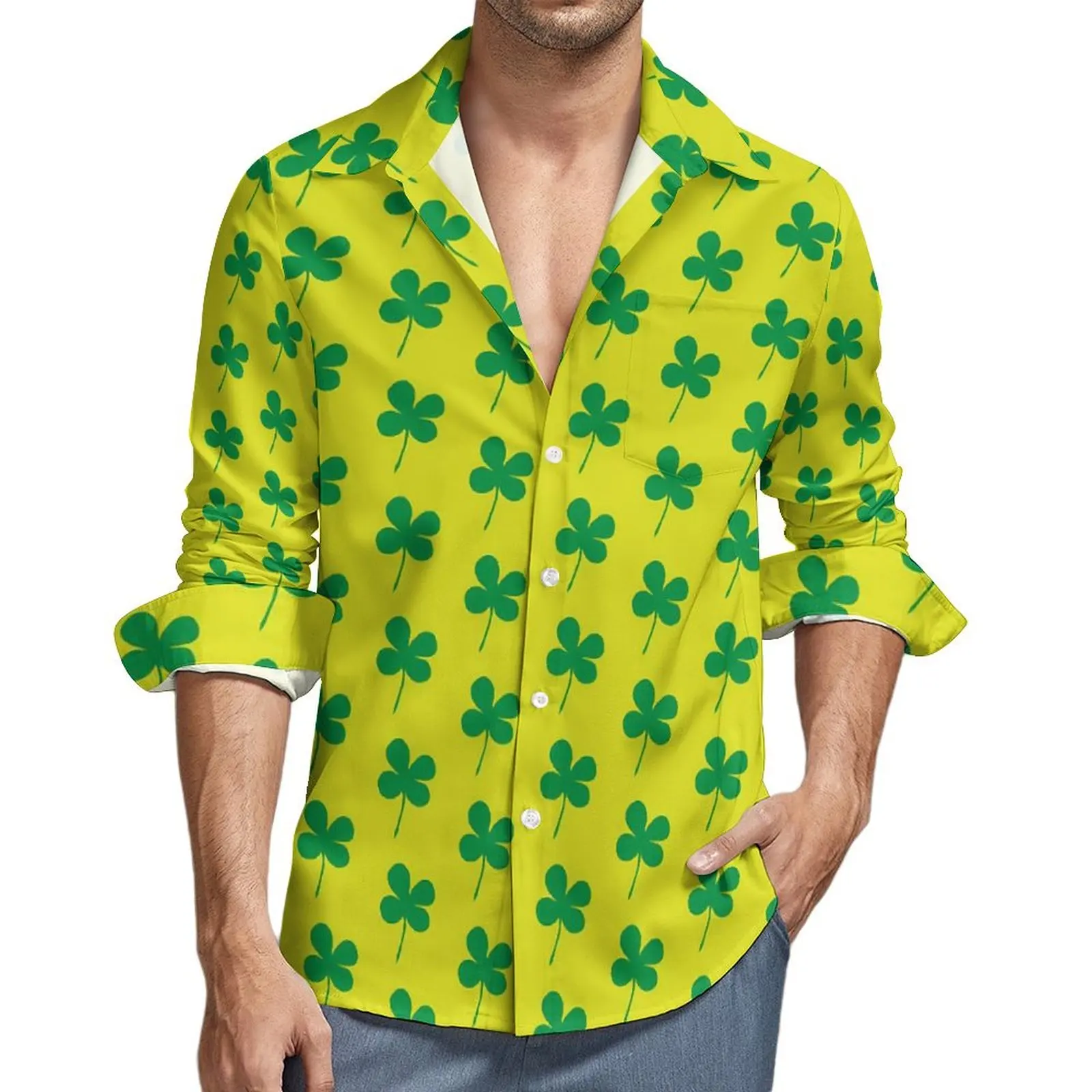 Green Shamrock Vacation Shirt Men St Patricks Day Novelty Casual Shirts Hawaiian Short-Sleeve Fashion Design Oversized Blouses