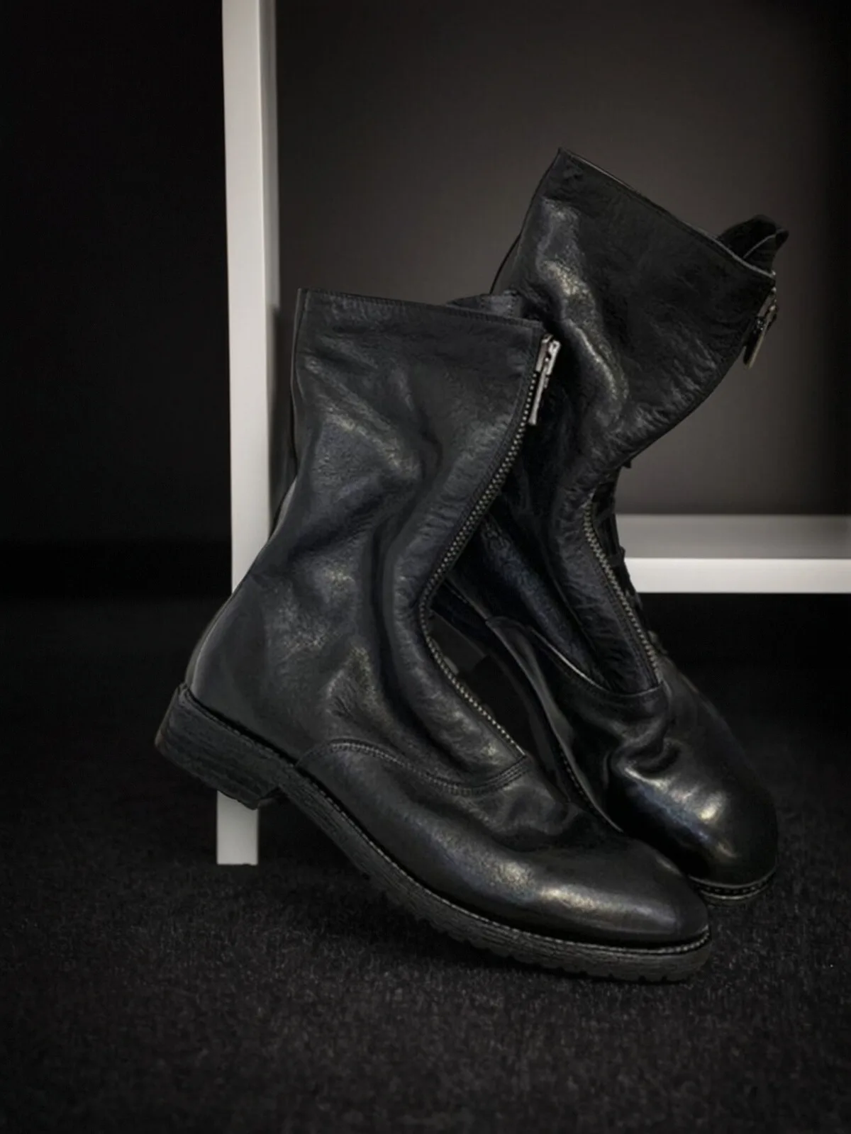 

Retro Guidi Ghost Emperor Boots Women's round Toe Mid-Calf ort Boot Front Zipper Slim Fit Autumn Winter Faion Boots