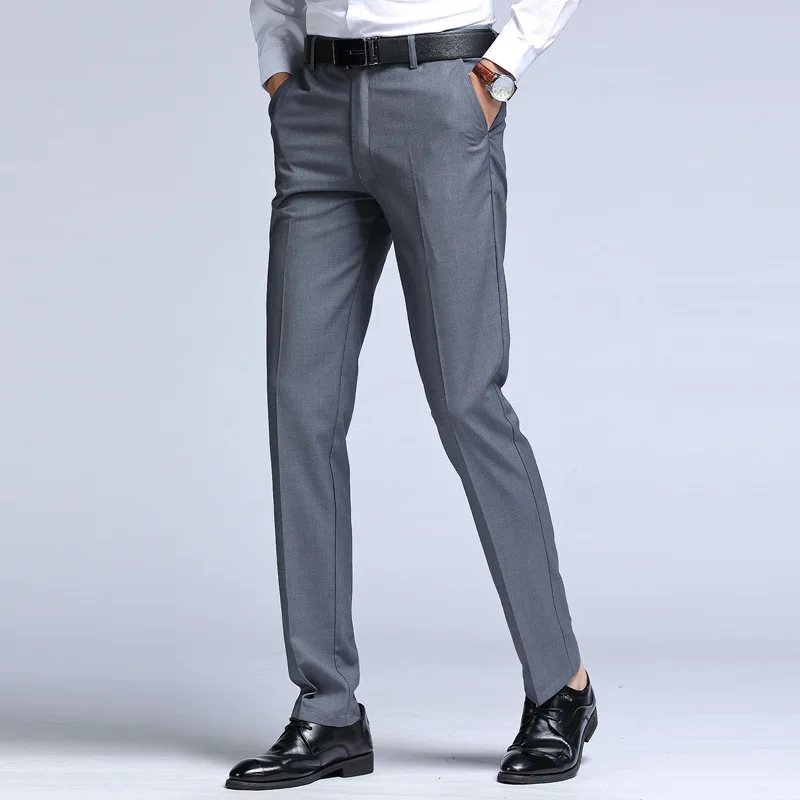 Black Gray Navy Blue Men's Straight Suit Pants Business Formal Office Casual Trousers Social Plus Size Pants 28-42