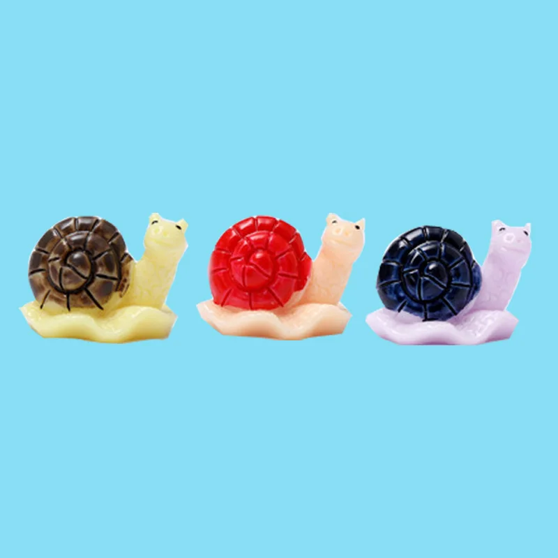 3pcs New Colorful Snail Miniature Figurine Cartoon Animal Statue Decoration Mini Fairy Garden Micro Landscape Modern Resin Craft
