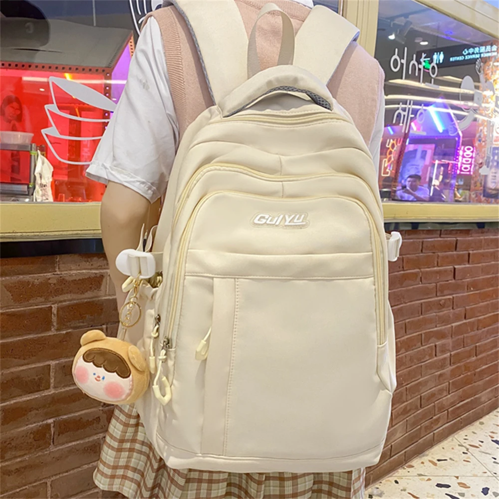 Solid Color High Quality Nylon Ladies Backpack New Large-capacity Youth Laptop Backpack Fashion Women Student Bags Bolso Mujer