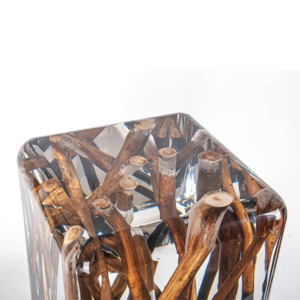 living room acrylic decorations resin chair tree trunk wooden side table clear crystal epoxy coffee table