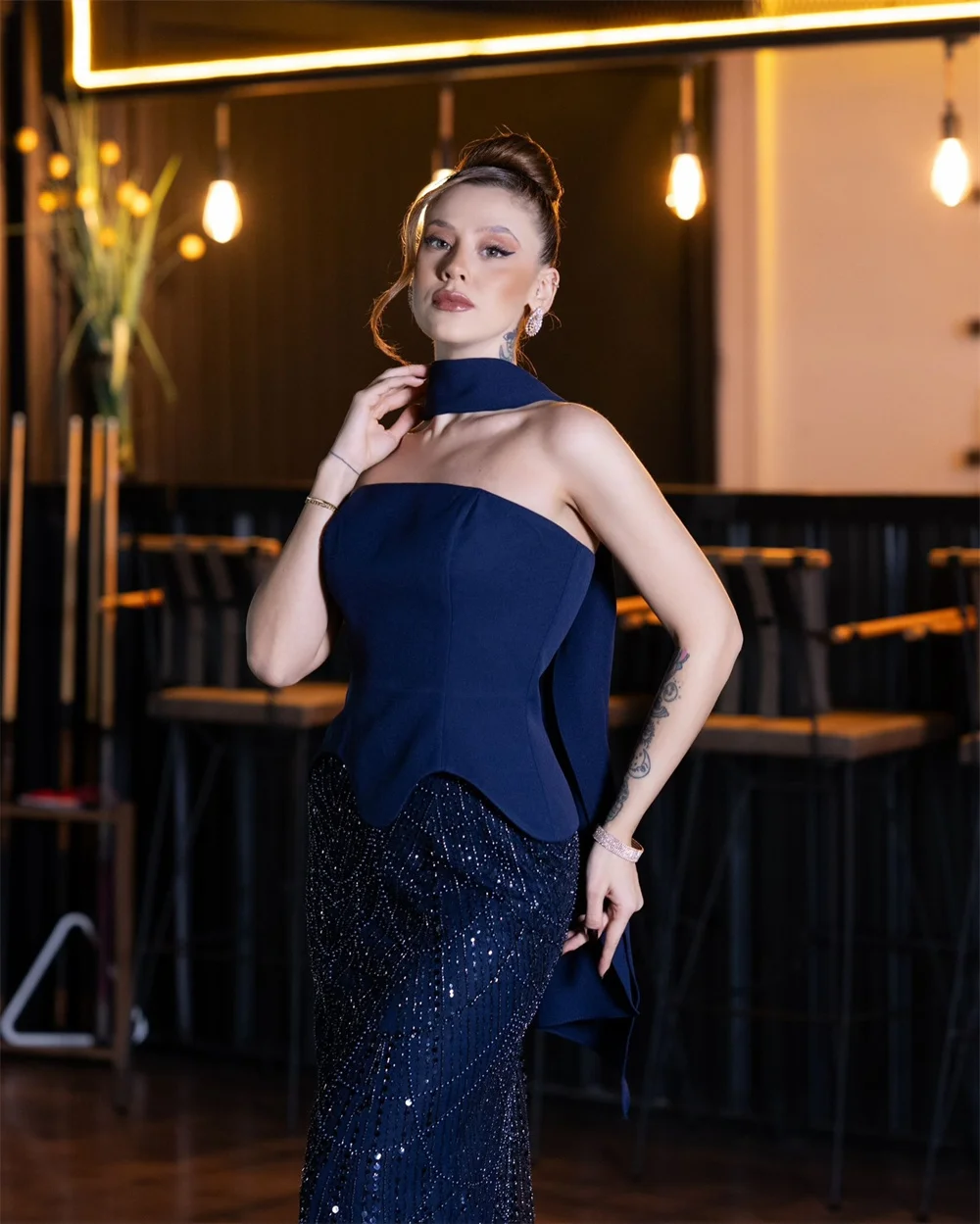 Contessa Aangepaste avondjurk galajurk feestjurk formele jurk bruiloftsgastjurk elegante strapless choker schede pailletten maxi