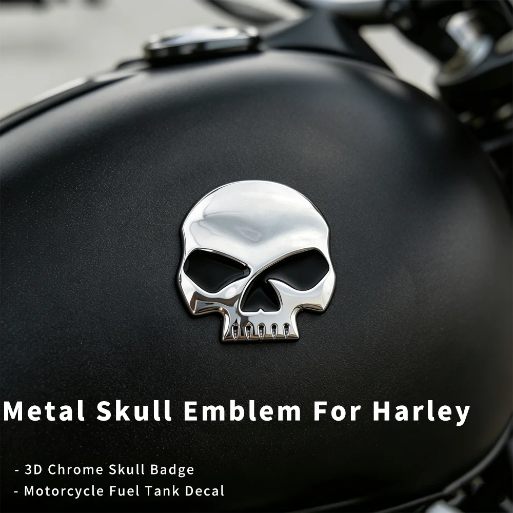 Embroidery Legacy - 3D Chrome Metal Skull Fuel Tank