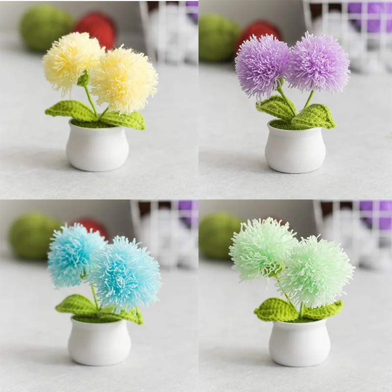 

Handmade Woven Woolen Balls Dandelion Potted Plants Home Decorations Knitted Simulated Flowers Yarn Fake Flowers Festival Gifts