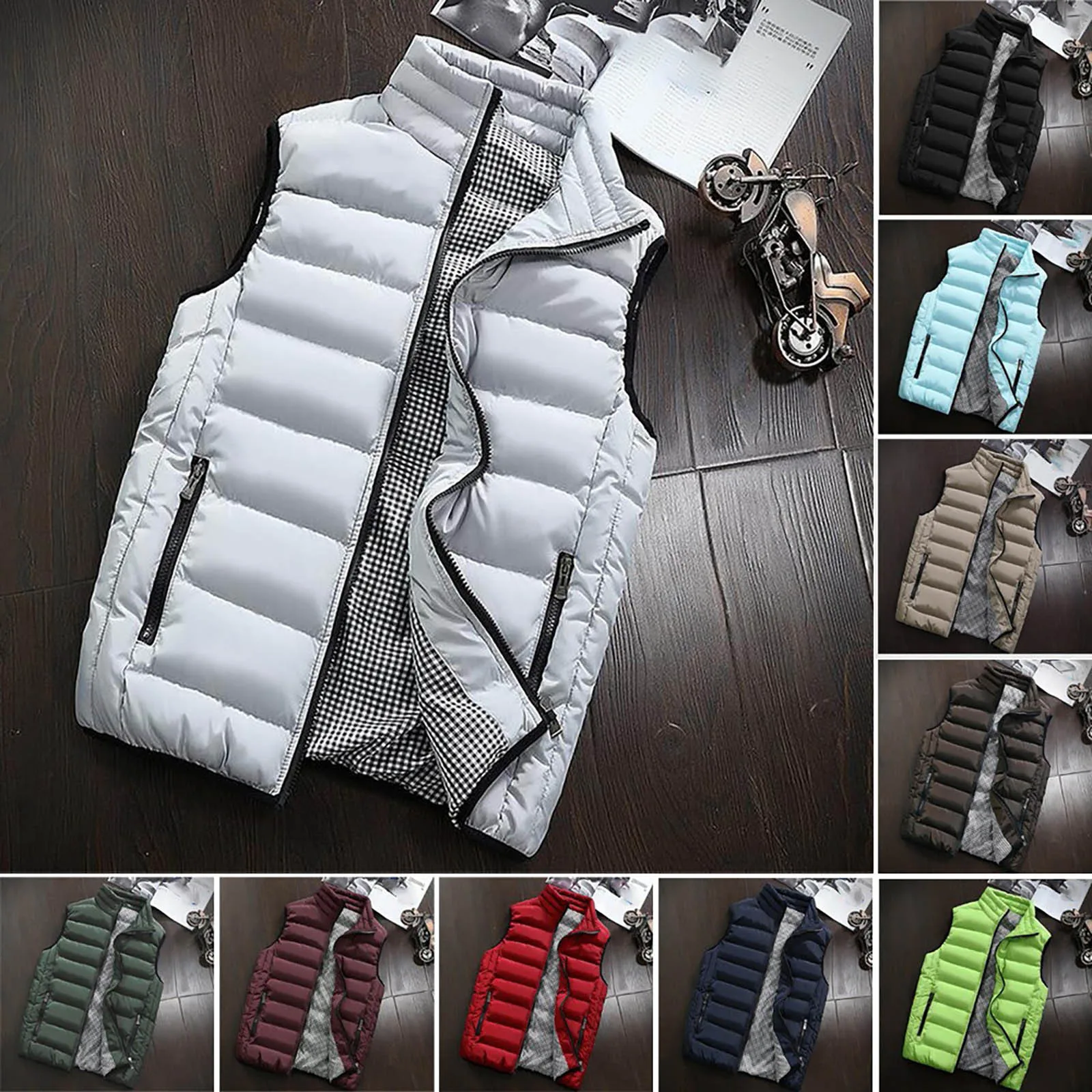 

Men Autumn Winter Vest Coat Padded Cotton Warm Stand Collar Thick Vest Jackets Solid Zipper Trend Casual Waistcoat With Pocket