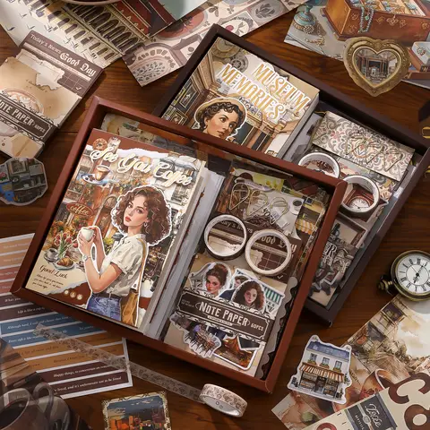 147 pcs /boxed Vintage Creative materials for large-capacity retro planner collage decoration Planner Scrapbook gift box