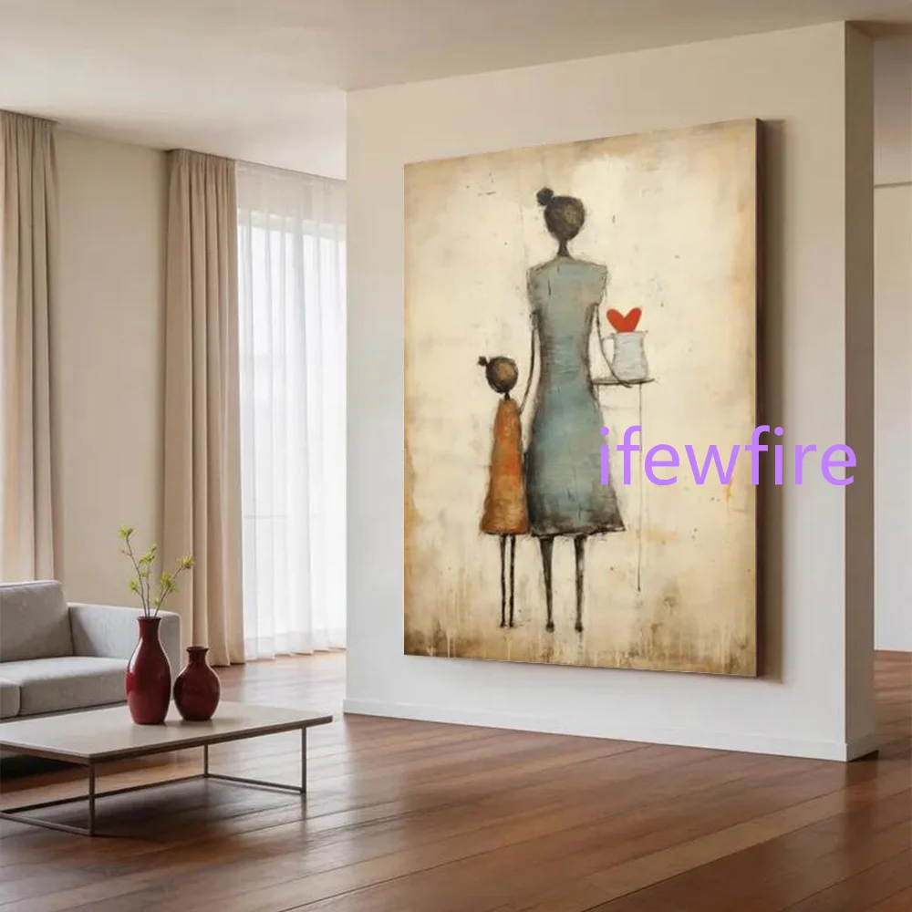 100% Handmade Abstract Oil Painting On Canvas Intimate Mother and Daughter Wall Art Picture For Home Living Room Decor Image