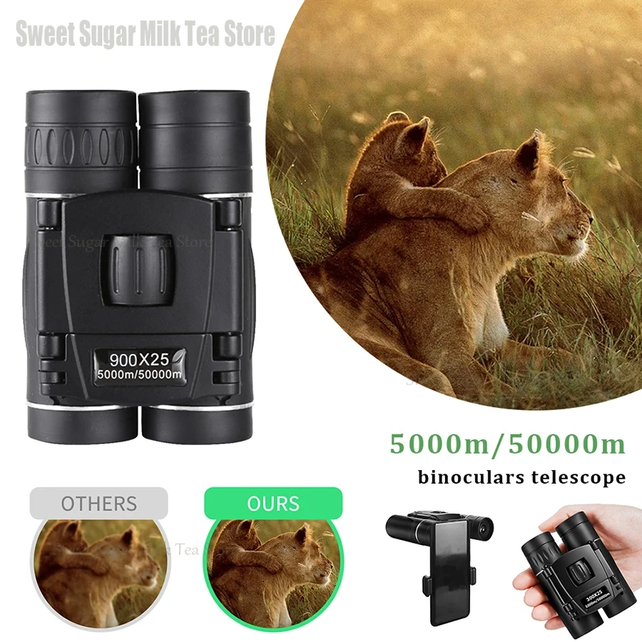 900x25 HD التكبير المحمولة مناظير قوية طويلة المدى BAK4 تلسكوب Jumelles للطي مناظير منخفضة الإضاءة للصيد التخييم