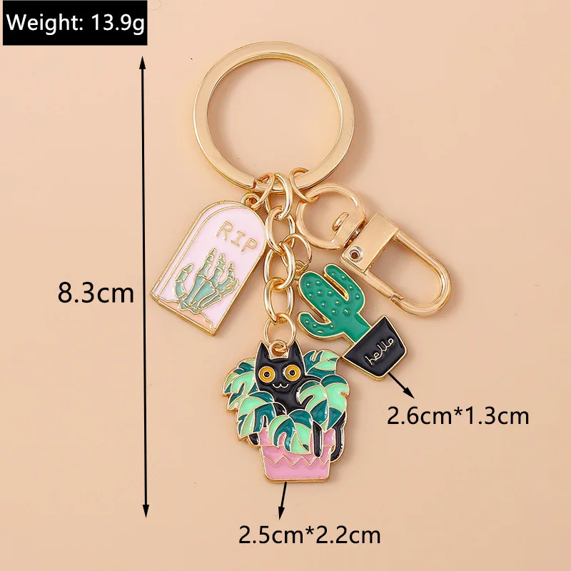 Новый-мультяшный-брелок-кактус-бабочка-с-котом-очаровательный-кулон-сумка-для-ключей-с-котом