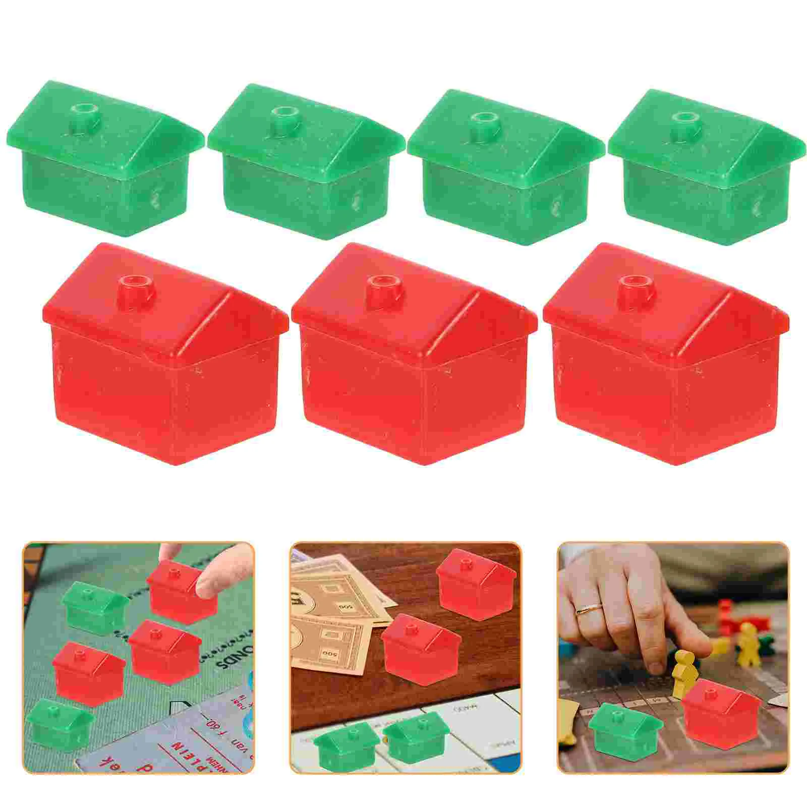 2 Sets Small Chess Pieces House Board Game Plastic Red Accessories Rich Man